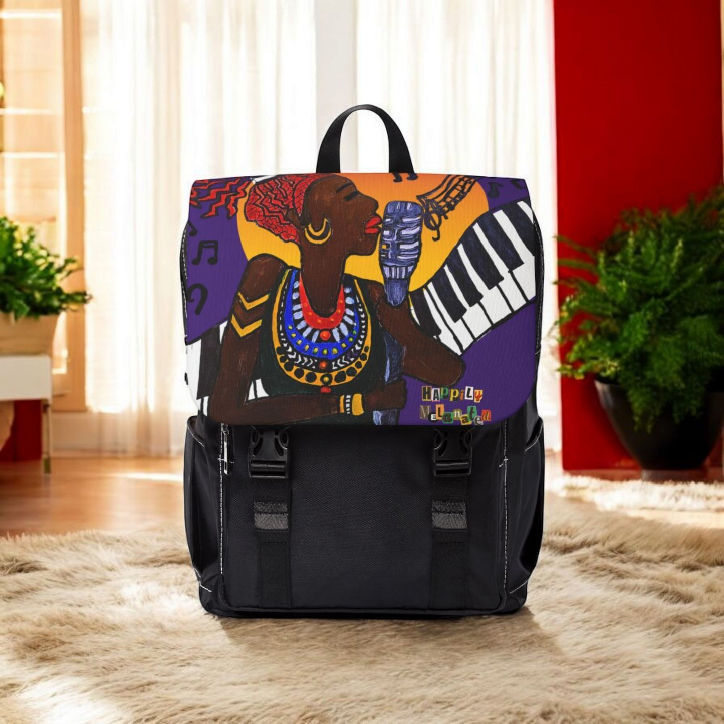 Afro Singer, Music-Inspired Unisex Shoulder Backpack - Stylish & Functional