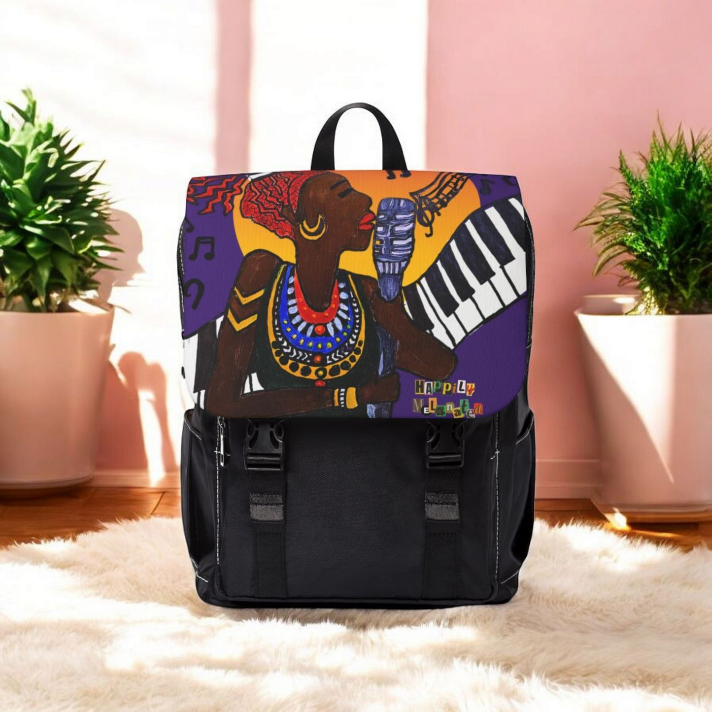 Afro Singer, Music-Inspired Unisex Shoulder Backpack - Stylish & Functional