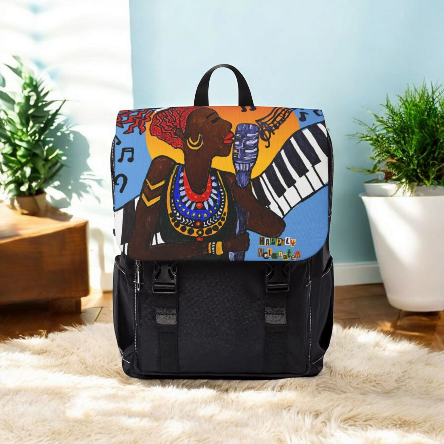 Afro Singer, Jazz Music-Inspired Unisex Shoulder Backpack - Stylish & Functional