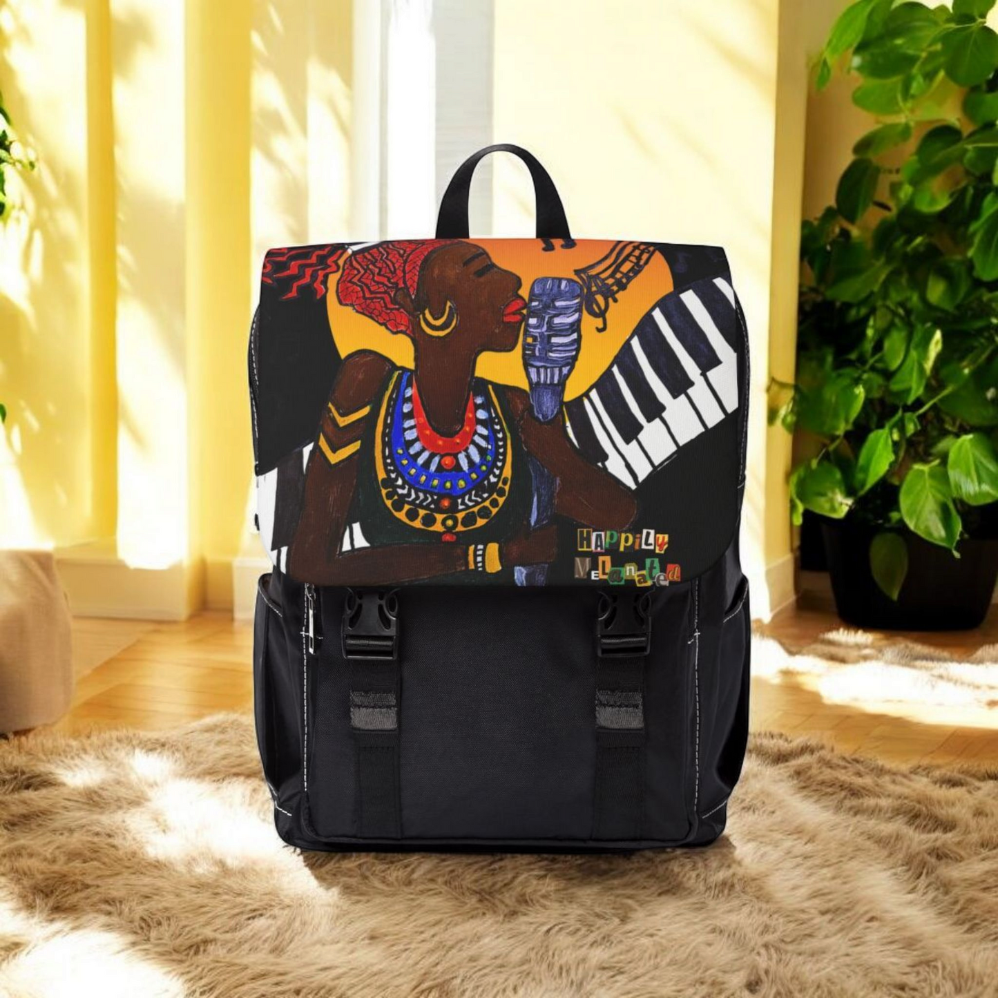 Afro Singer, Ethnic Music-Inspired Unisex Shoulder Backpack - Stylish & Functional