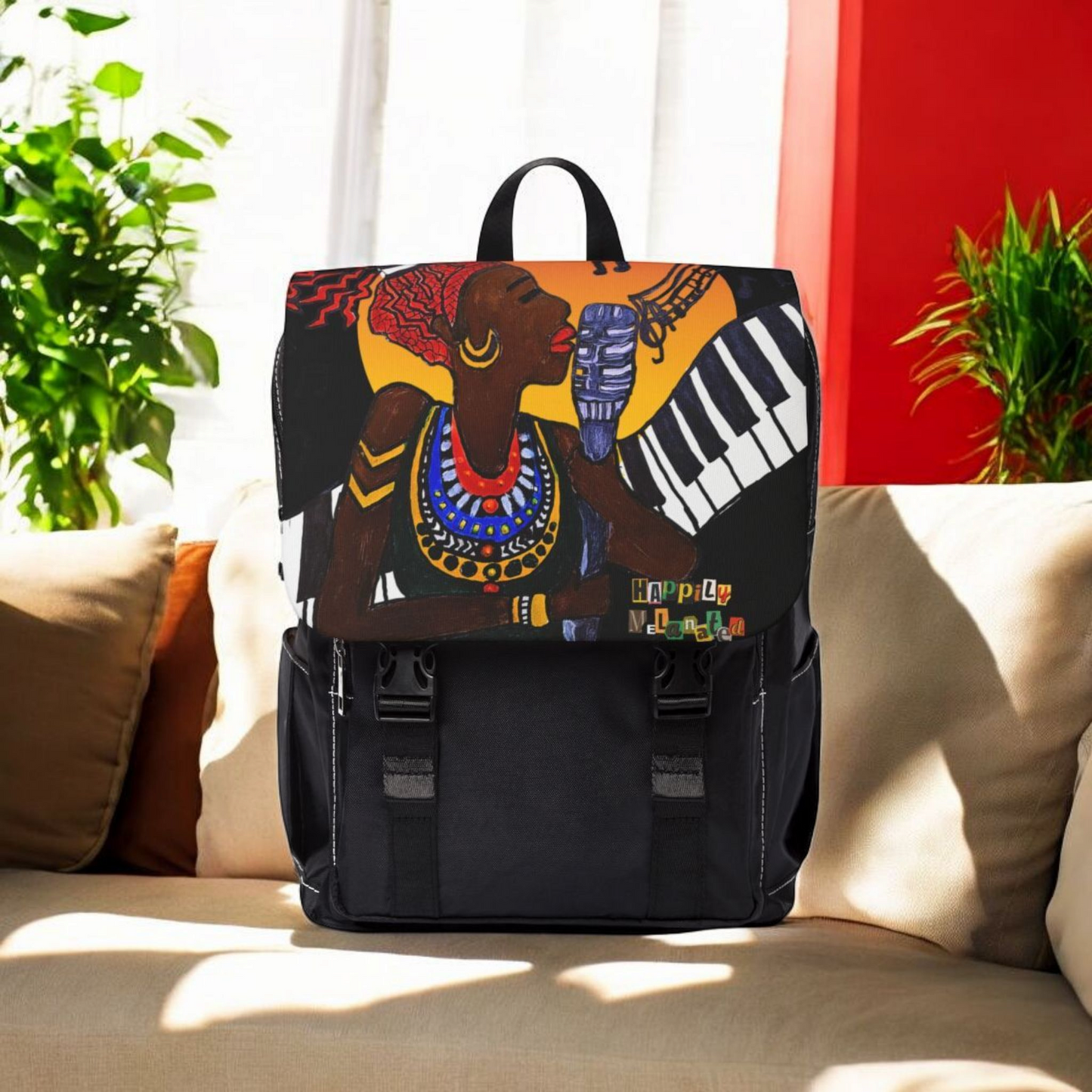 Afro Singer, Ethnic Music-Inspired Unisex Shoulder Backpack - Stylish & Functional