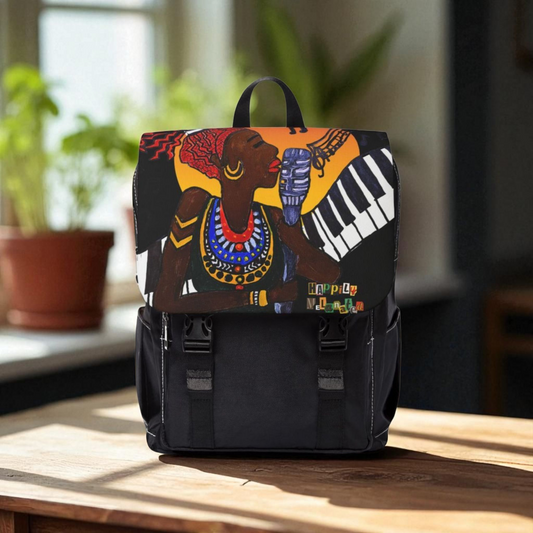 Afro Singer, Ethnic Music-Inspired Unisex Shoulder Backpack - Stylish & Functional
