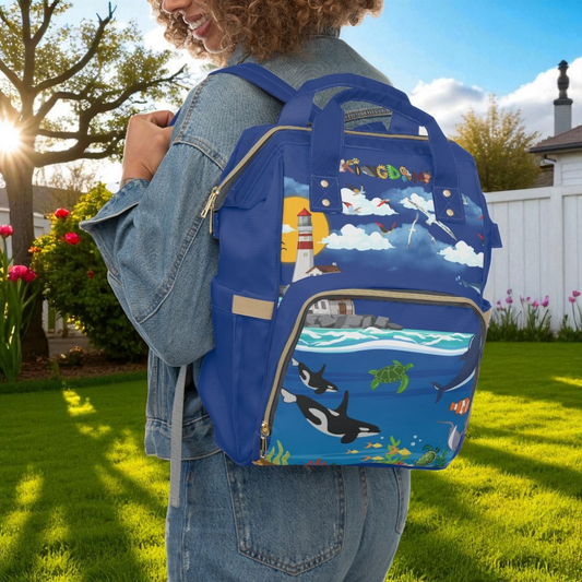 Aquatic Animals Themed Adventure Multifunctional Diaper Backpack