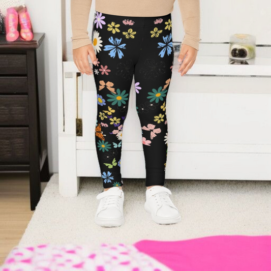 Colorful Floral Kids Leggings - Playful Butterfly & Flower Design