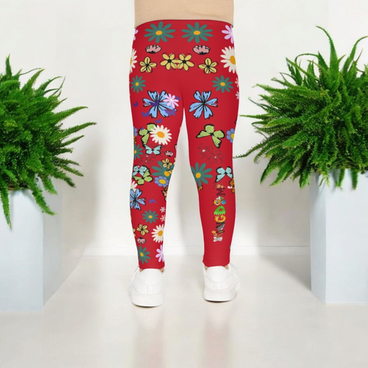 Colorful Floral Kids Leggings - Playful Butterfly & Flower Design