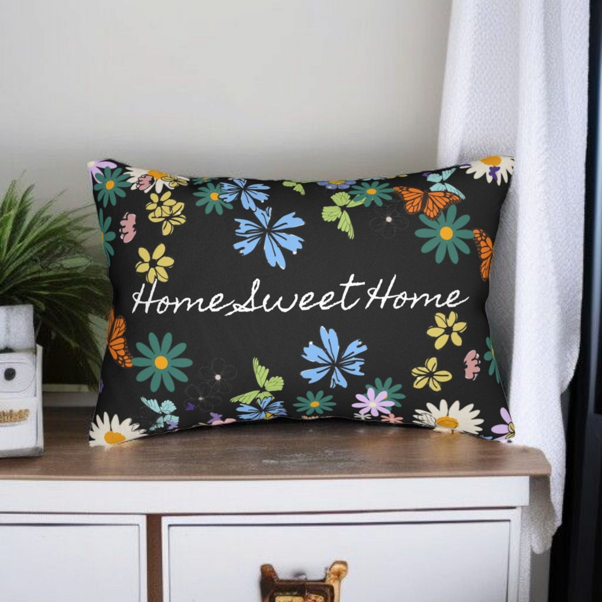 Home Sweet Home Floral Lumbar Pillow - Cozy Accent for Living Room Printify