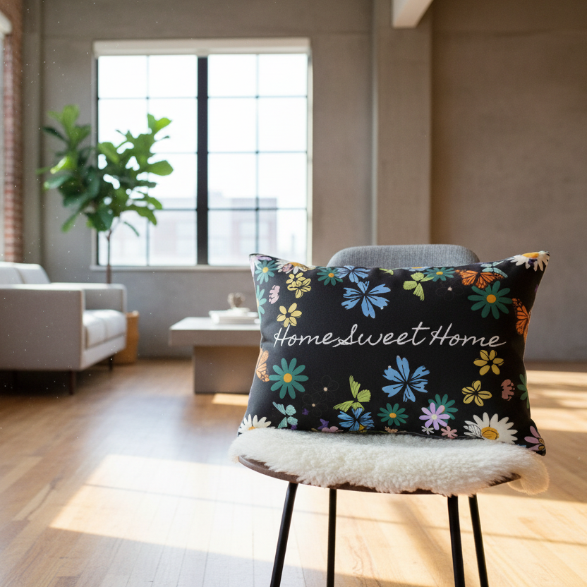 Home Sweet Home Floral Lumbar Pillow - Cozy Accent for Living Room Printify