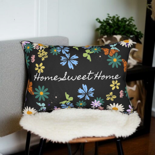 Home Sweet Home Floral Lumbar Pillow - Cozy Accent for Living Room
