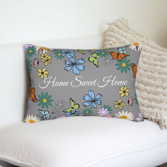 Home Sweet Home Floral Lumbar Pillow - Cozy Accent for Living Room