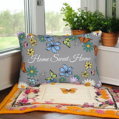 Home Sweet Home Floral Lumbar Pillow - Cozy Accent for Living Room