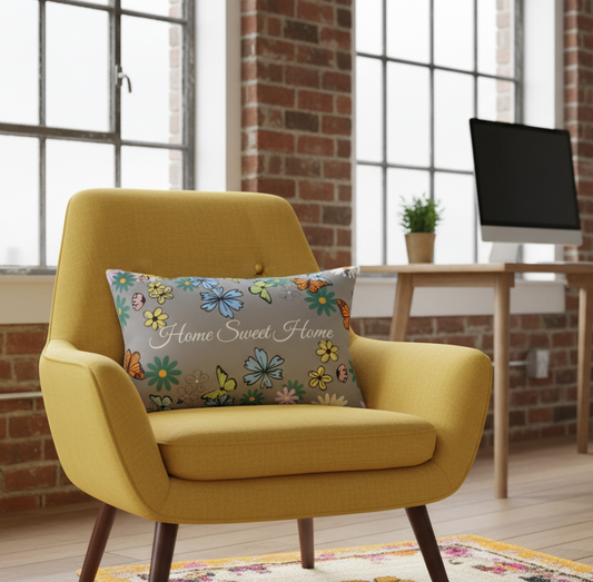 Home Sweet Home Floral Lumbar Pillow - Cozy Accent for Living Room