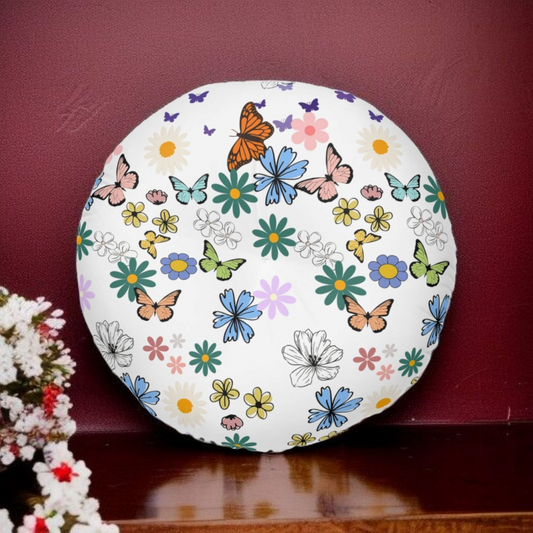 Floral Tufted Floor Pillow - Round Cushion for Cozy Decor