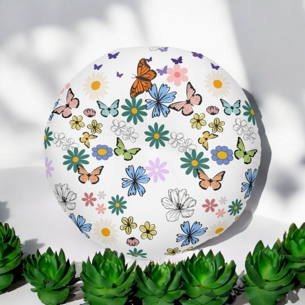 Floral Tufted Floor Pillow - Round Cushion for Cozy Decor Printify