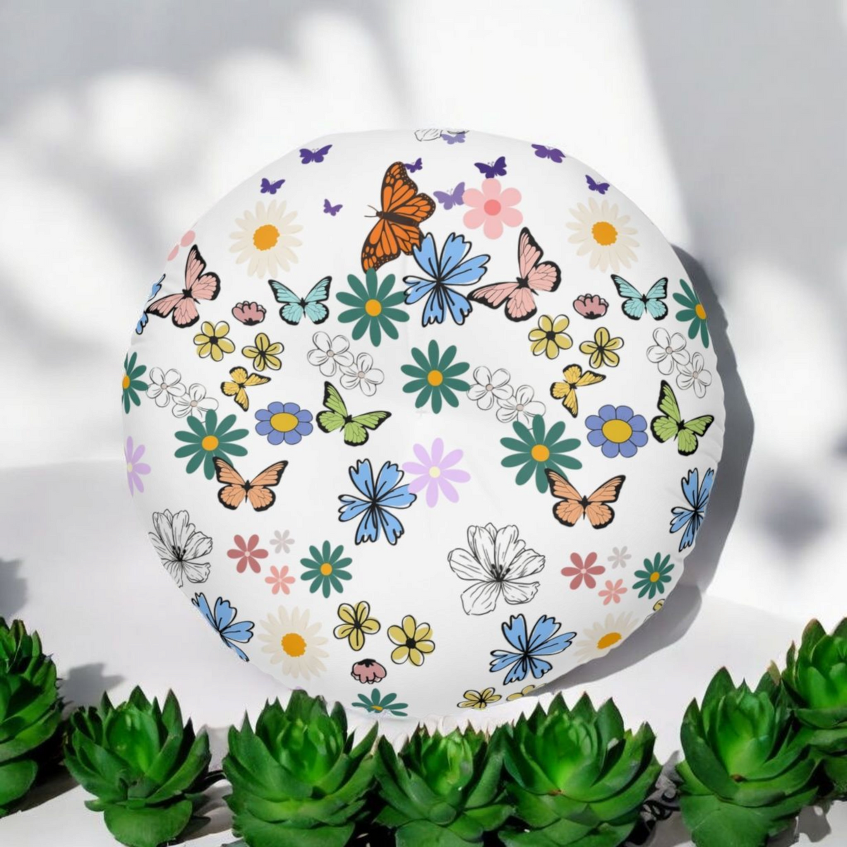 Floral Tufted Floor Pillow - Round Cushion for Cozy Decor Printify