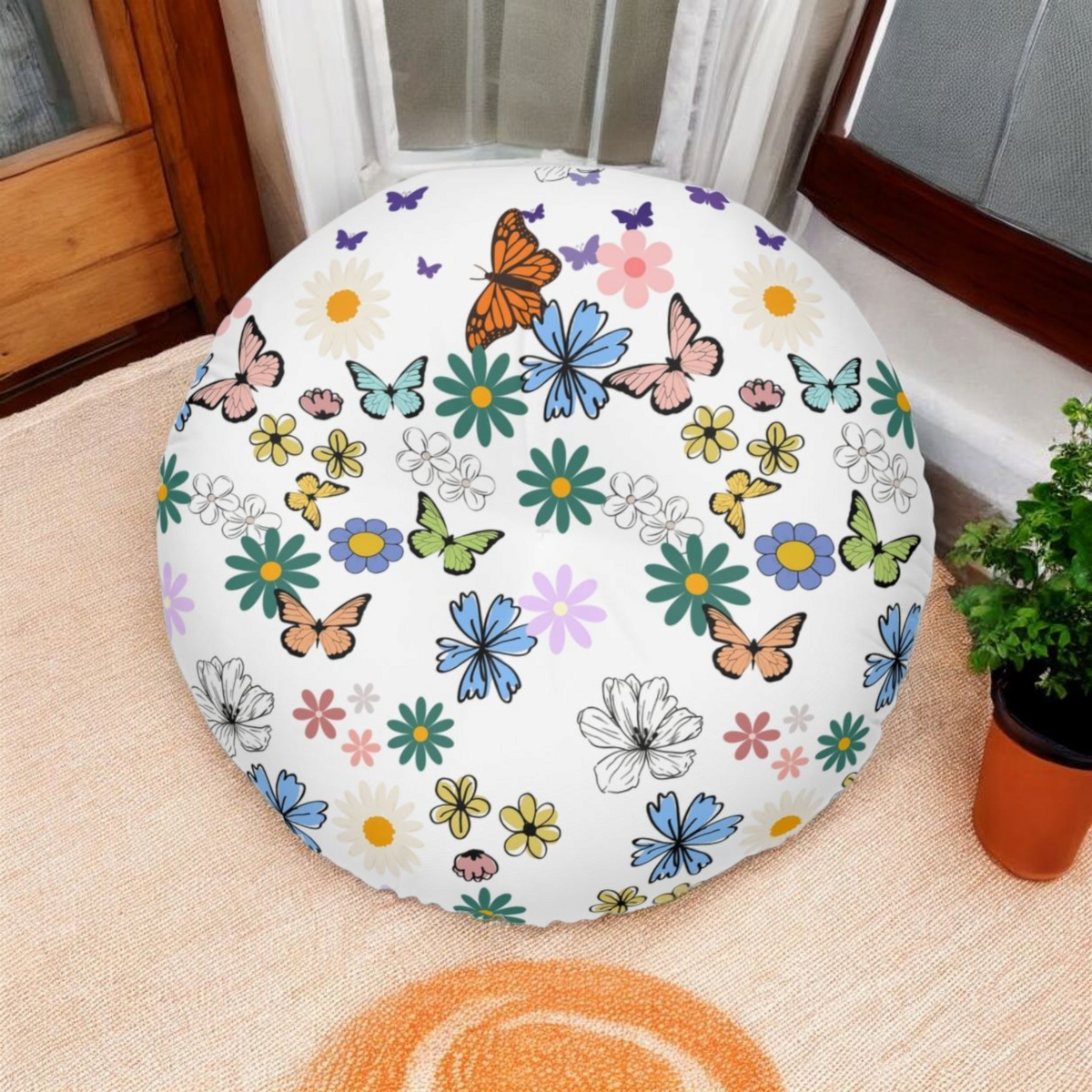 Floral Tufted Floor Pillow - Round Cushion for Cozy Decor Printify
