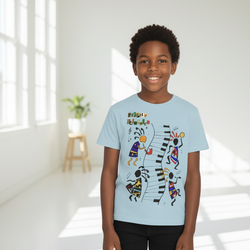 Afro Music Art Kids T-Shirt, Handcrafted Tee for Children, Kid's Graphic Tee Printify
