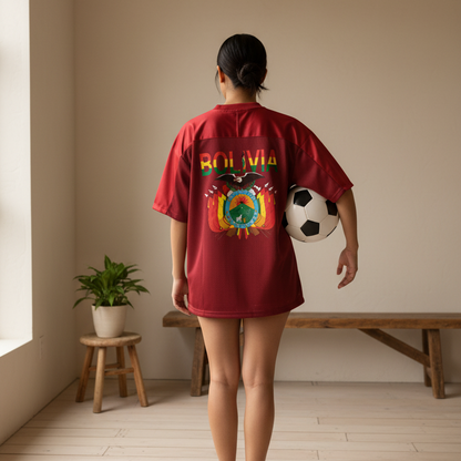 Bolivia Flag Themed Unisex Oversized Mesh V-Neck Soccer Jersey
