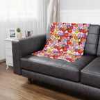 Floral Fiesta Minky Blanket — Bright Retro Flower Pattern, Cozy Throw for Living Room & Kids Printify