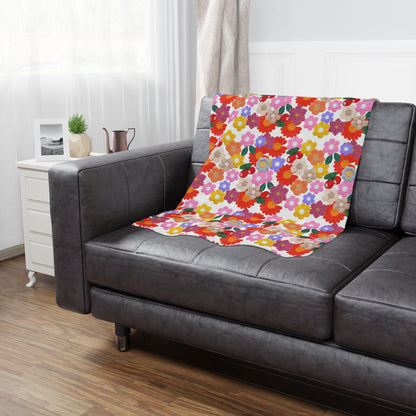Floral Fiesta Minky Blanket — Bright Retro Flower Pattern, Cozy Throw for Living Room & Kids