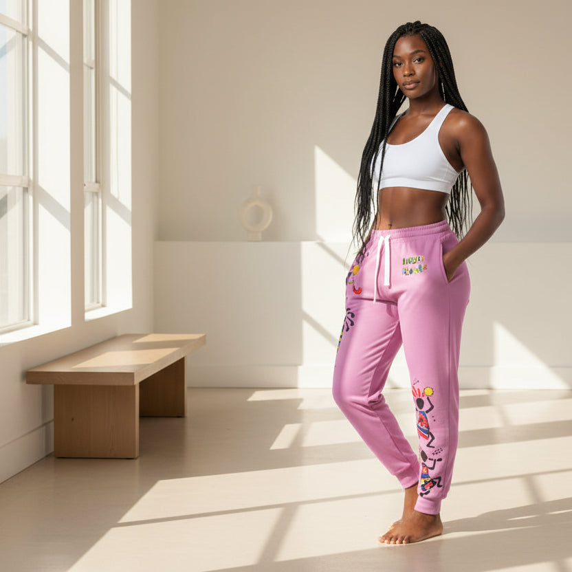 Kokopelli Dance Pink Athletic Unisex Joggers — Afro-Caribbean Music Art