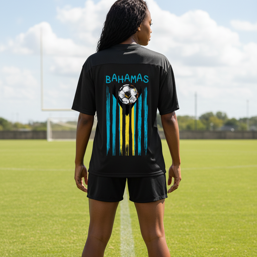 Bahamas Flag Themed Unisex Oversized Mesh V-Neck Soccer Jersey