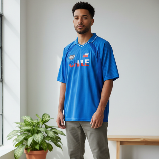 Chile Flag Themed Graphic Striped V-Neck Soccer Jersey