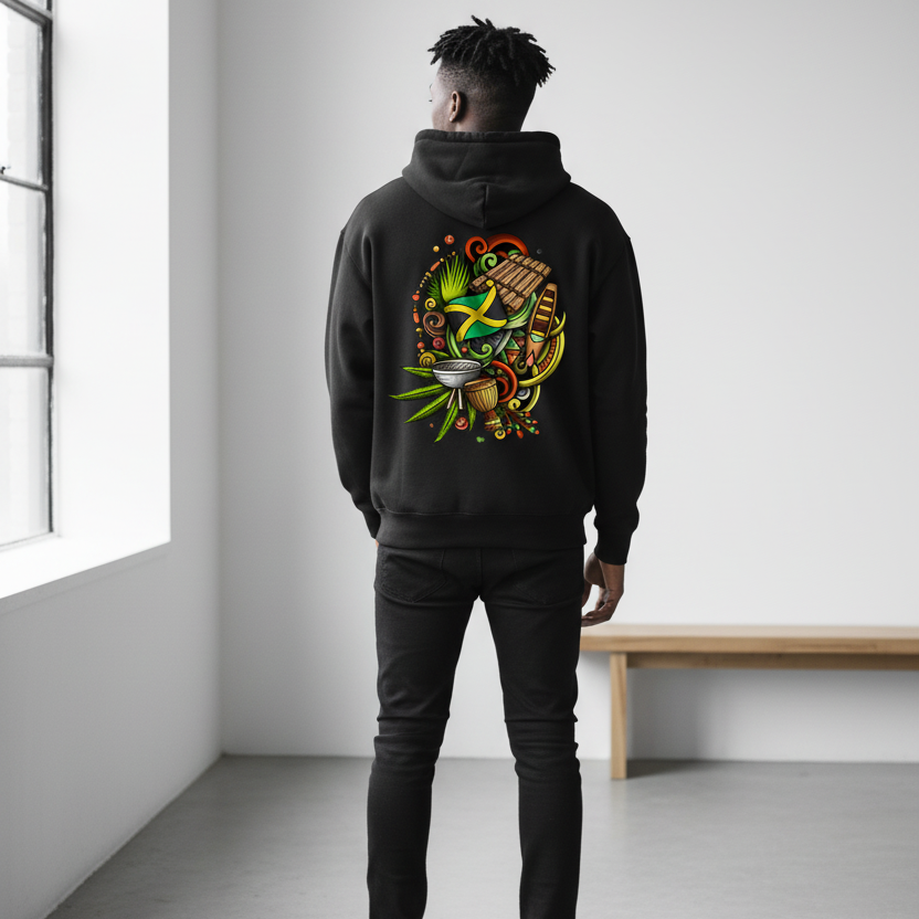 Jamaica Flag Themed Graphic Oversize Fleeced Unisex Hoodie