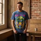 Unisex Oversized Cotton T-Shirt with Graphic Alien Art in Snow Wash