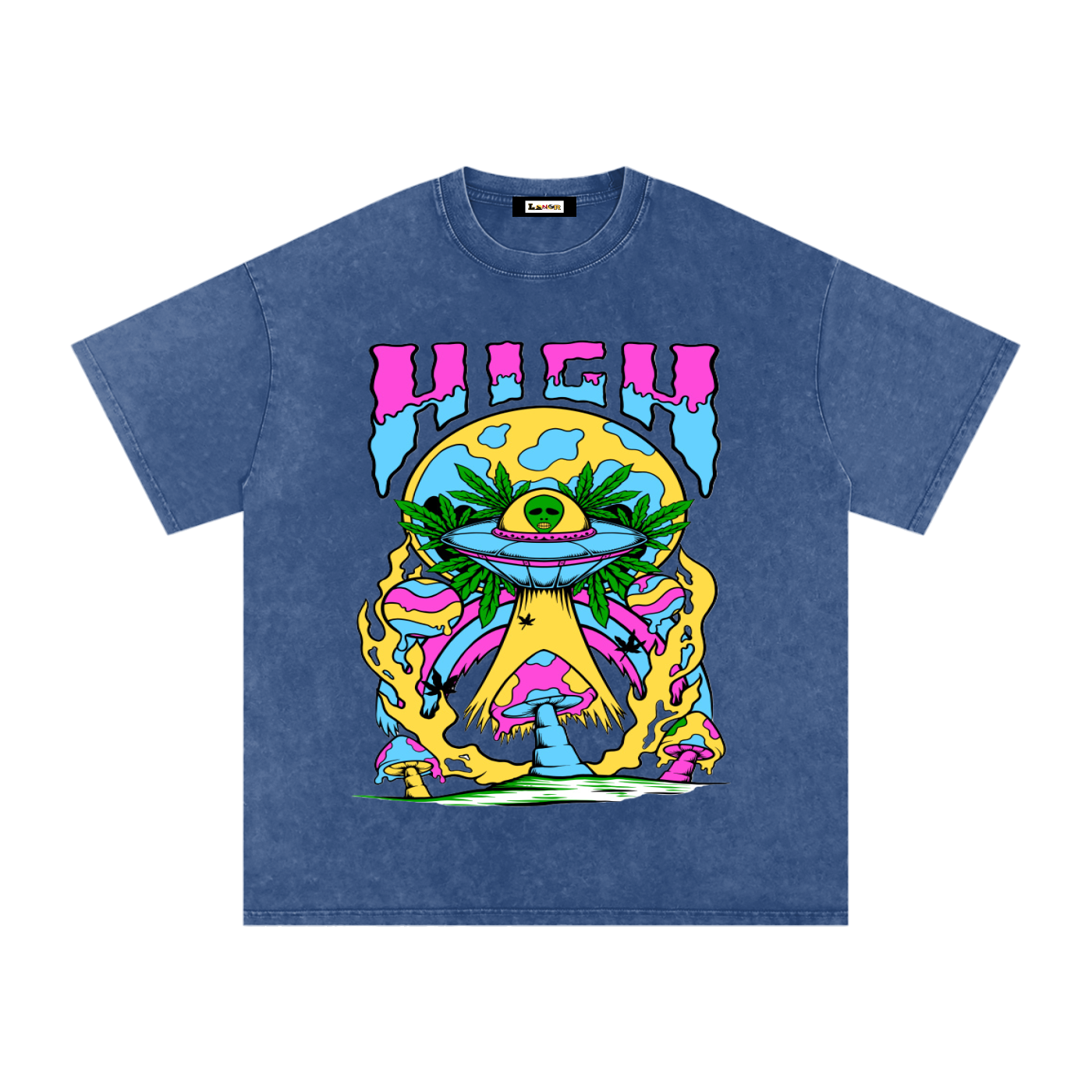 Graphic Alien Art Unisex Snow Washed Oversized Cotton T-Shirt