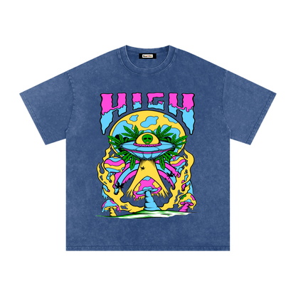 Graphic Alien Art Unisex Snow Washed Oversized Cotton T-Shirt