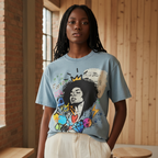 Graffiti Black Musician Art Unisex Snow Washed Oversized Cotton T-Shirt