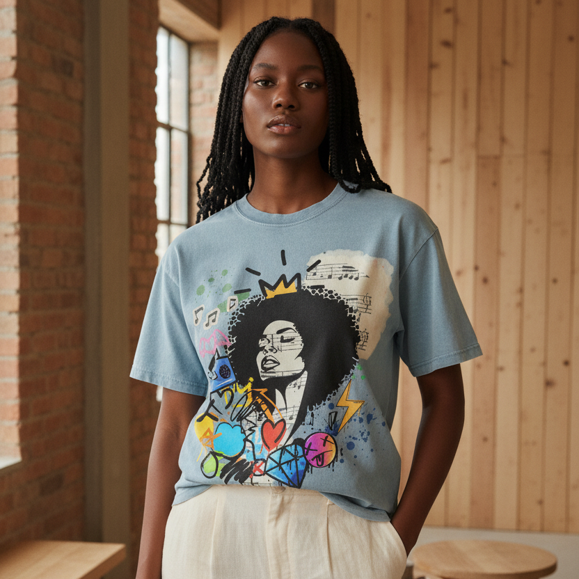 Graffiti Black Musician Art Unisex Snow Washed Oversized Cotton T-Shirt