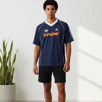 Spain Flag Themed Graphic Stripe Collared Soccer Jersey