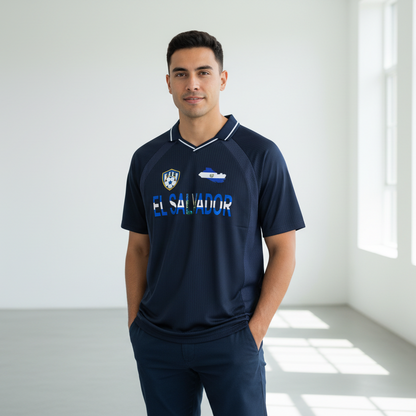 El Salvador Flag Themed Striped V-Neck Soccer Unisex Jersey