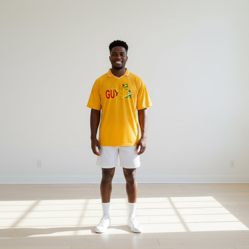 Guyana Flag Themed Unisex Graphic Striped V-Neck Soccer Jersey