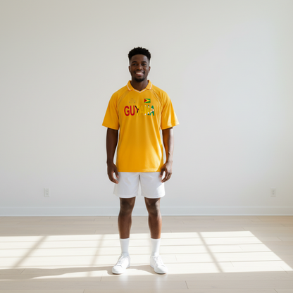 Guyana Flag Themed Unisex Graphic Striped V-Neck Soccer Jersey