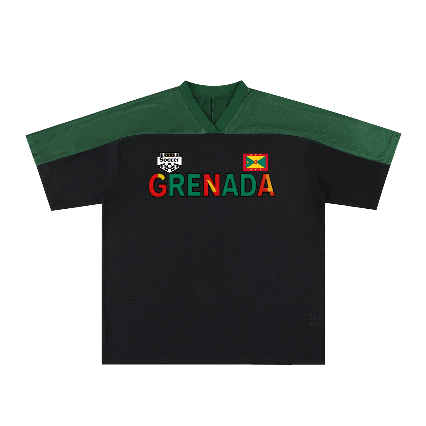 Grenada Flag Themed Graphic Mesh V-Neck Soccer Jersey