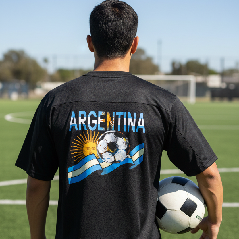 Argentina Flag Themed Graphic Mesh V-Neck Soccer Jersey