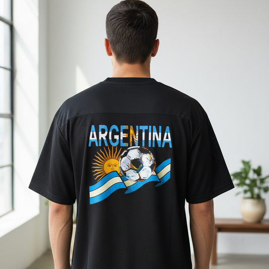 Argentina Flag Themed Graphic Mesh V-Neck Soccer Jersey