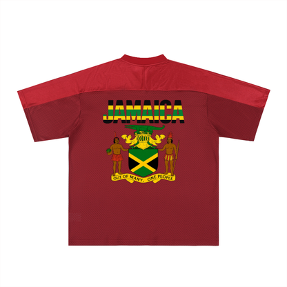 Jamaican Flag Themed Graphic Mesh V-Neck Soccer Jersey