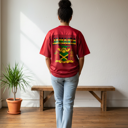Jamaican Flag Themed Graphic Mesh V-Neck Soccer Jersey