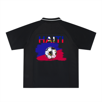 Haitian Pride and Flag Themed Striped V-Neck Unisex  Soccer Jersey