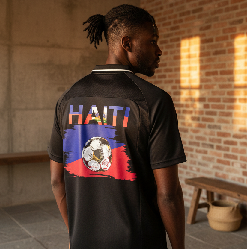 Haitian Pride and Flag Themed Striped V-Neck Unisex  Soccer Jersey