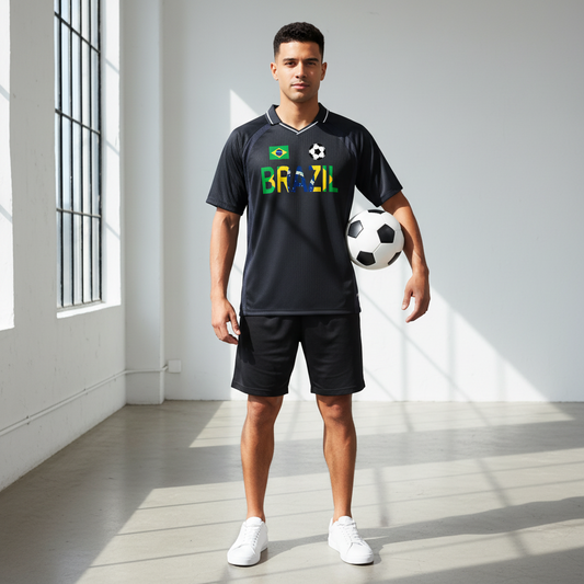 Brazil Flag Themed Graphic Striped V-Neck Soccer Unisex Jersey