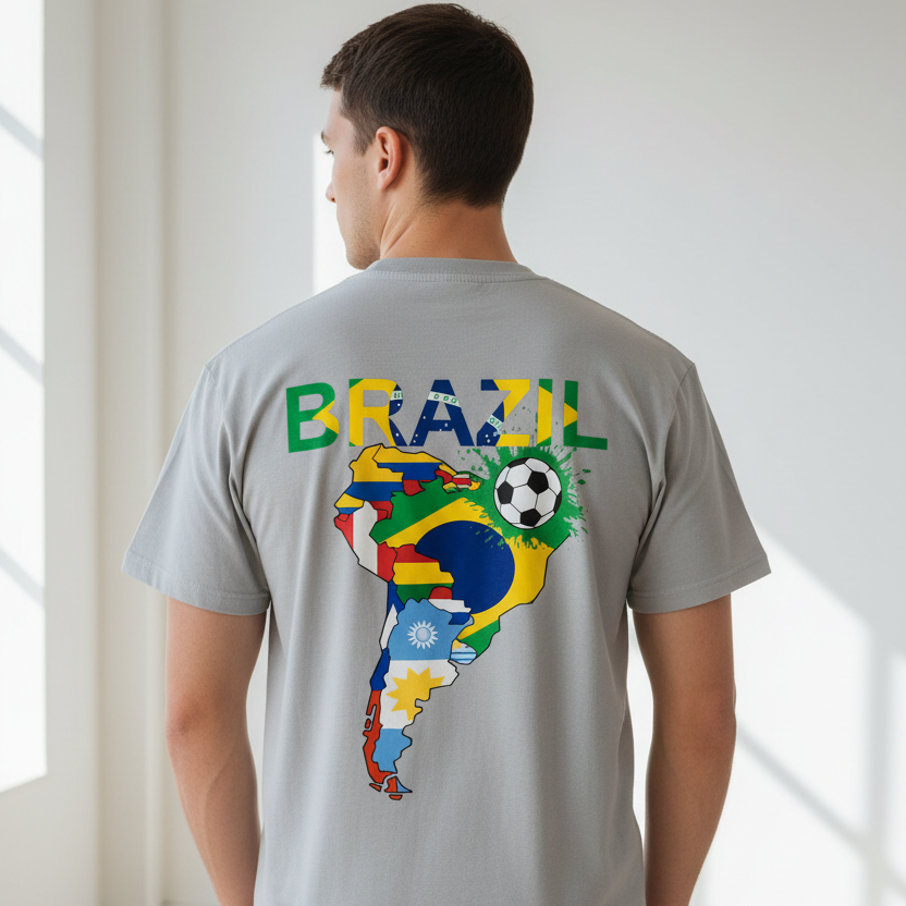 Brazil Flag Themed Graphic Vintage Wash Cotton Unisex T-Shirt