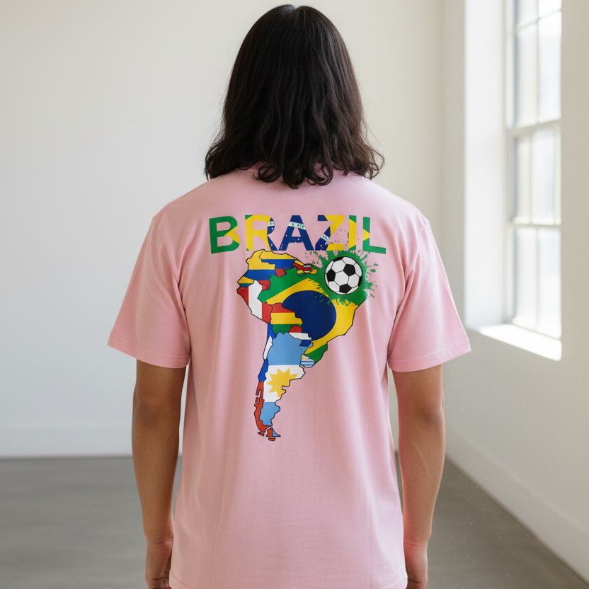 Brazil Flag Themed Graphic Vintage Wash Cotton Unisex T-Shirt