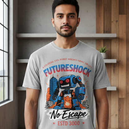 Future Robot Dystopia Graphic Snow Washed Oversized Cotton Unisex T-Shirt