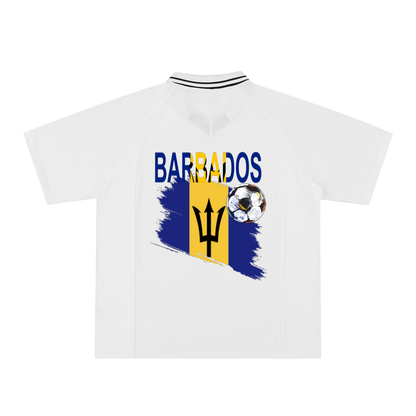 Barbados Flag Themed Graphic Striped V-Neck Unisex Soccer Jersey