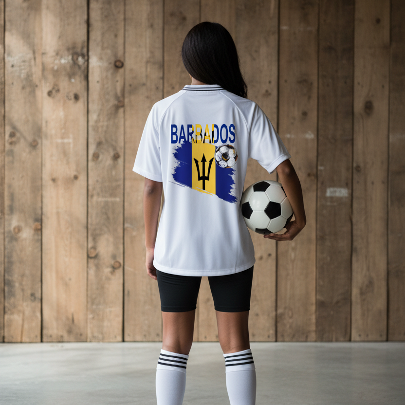 Barbados Flag Themed Graphic Striped V-Neck Unisex Soccer Jersey