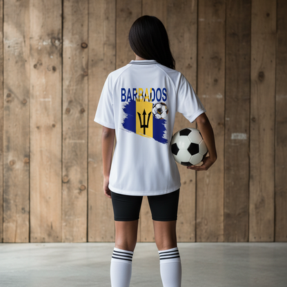 Barbados Flag Themed Graphic Striped V-Neck Unisex Soccer Jersey